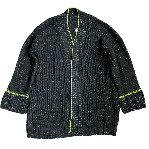 Express Chunky Knit Oversized Cardigan Women M/L Black Open Front Boho Lagenlook - Picture 3 of 7